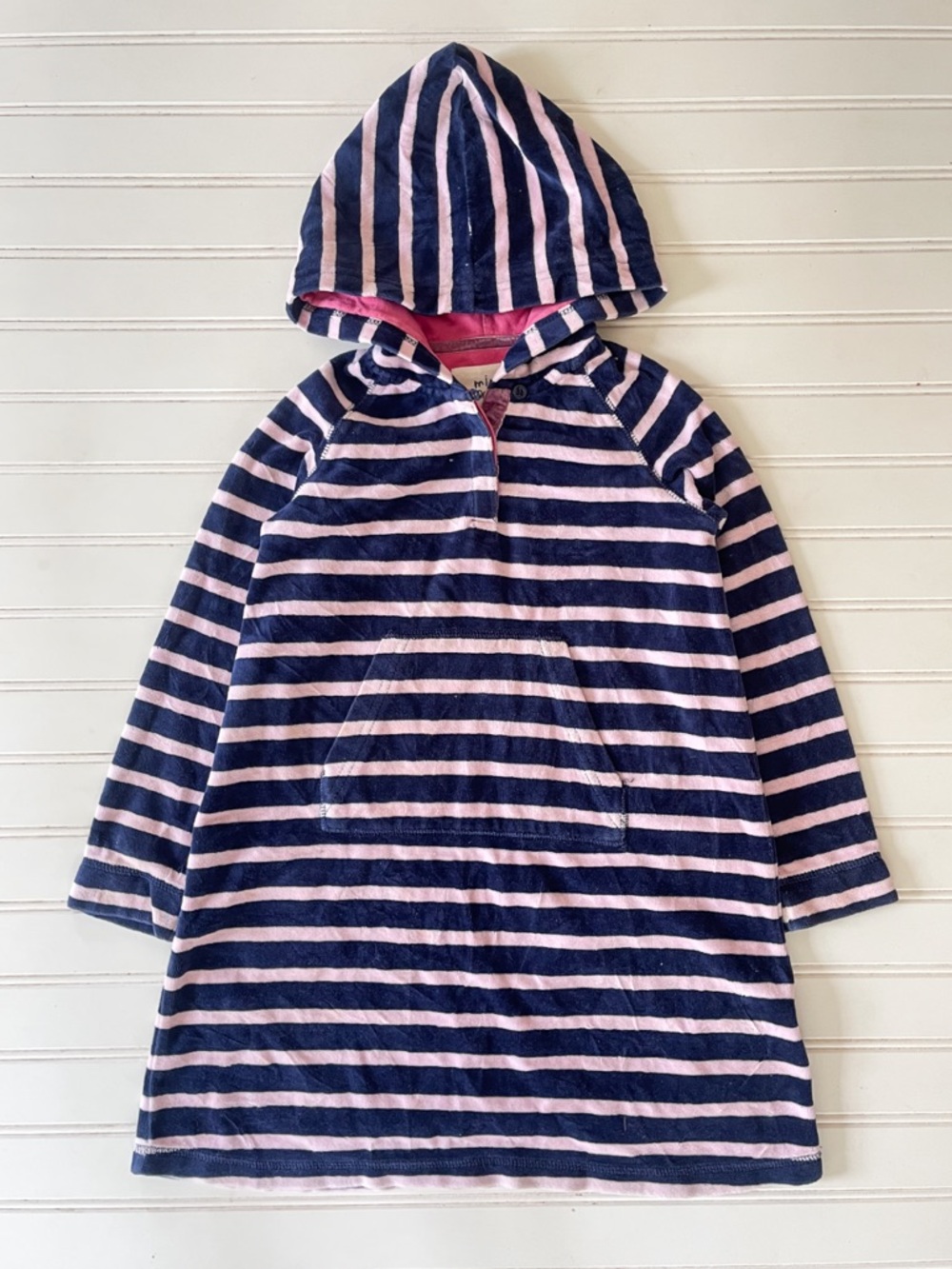 MINI BODEN VGUC Navy and Light Pink Striped  Terrycloth Hooded Pool Coverup
